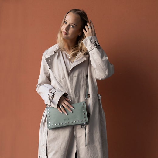 Nahkainen Clutch laukku Diva, salvia